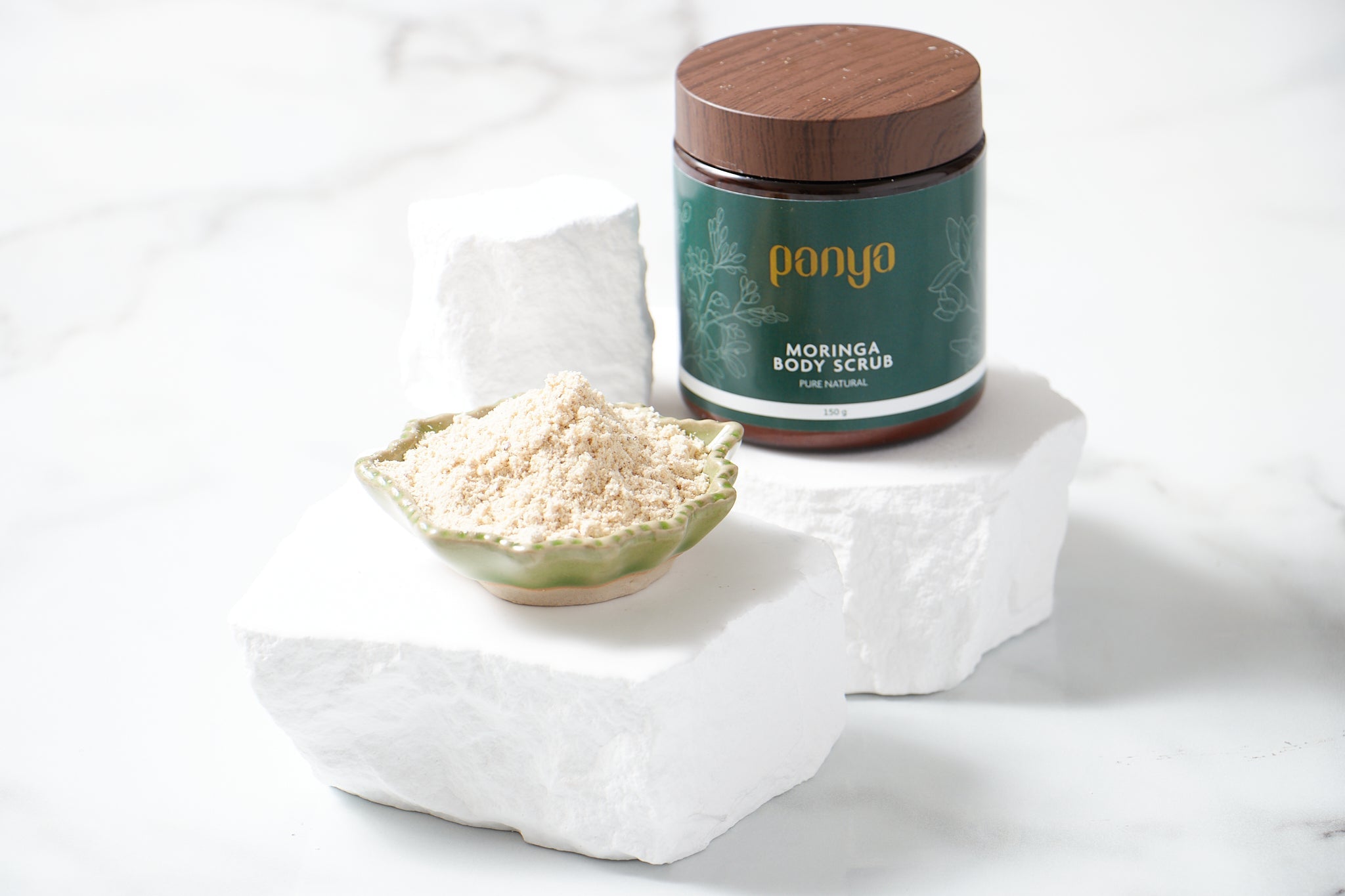Panya Moringa Body Scrub: Gentle exfoliant for all skin types made from 100% finely ground moringa husk, rich in vitamins c &amp; e.