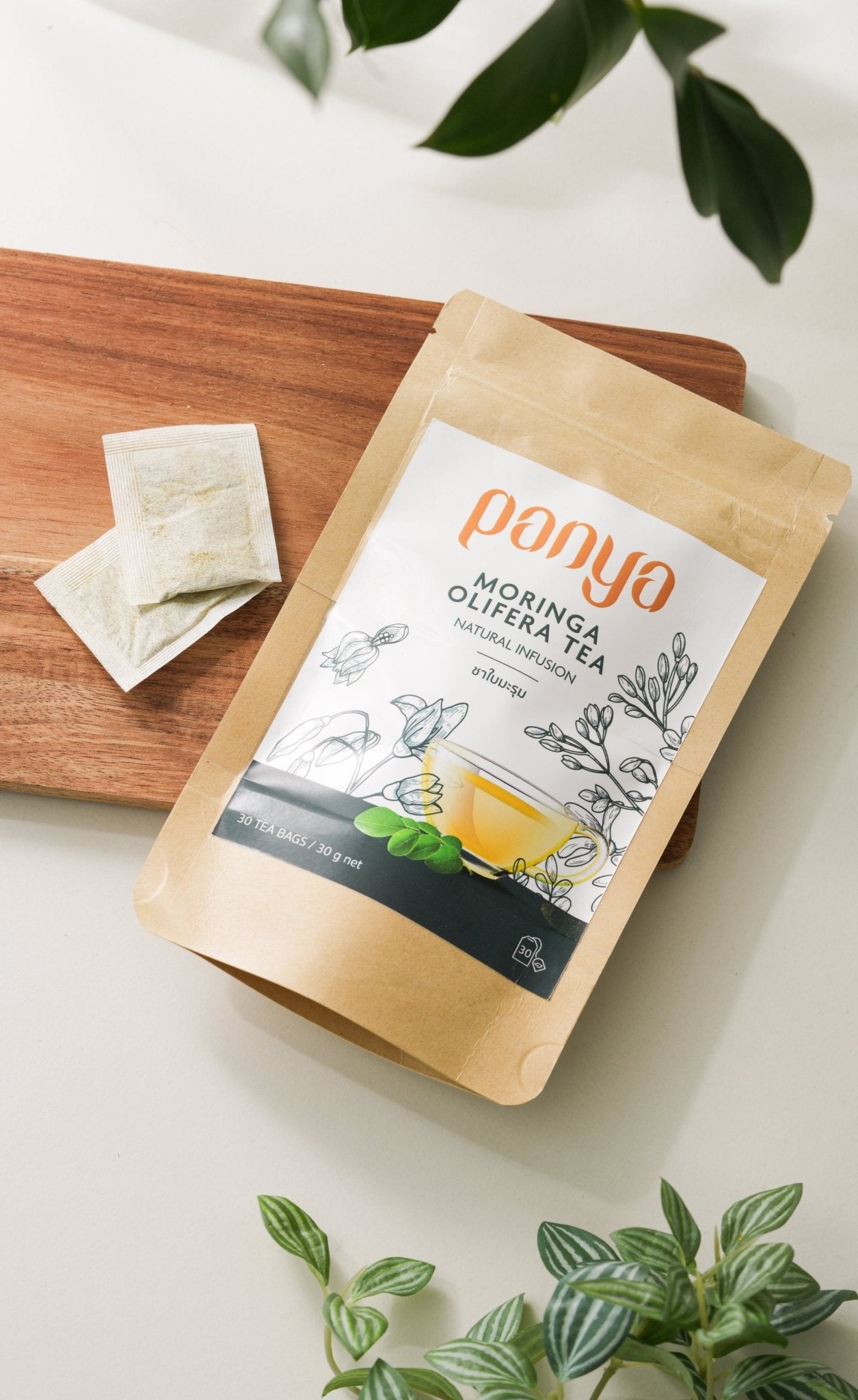 Panya Moringa Tea: soothing for the stomach and for bedtime, this pure Thai-grown moringa tea is anti-inflammatory &amp; helps balance blood sugar and insulin.